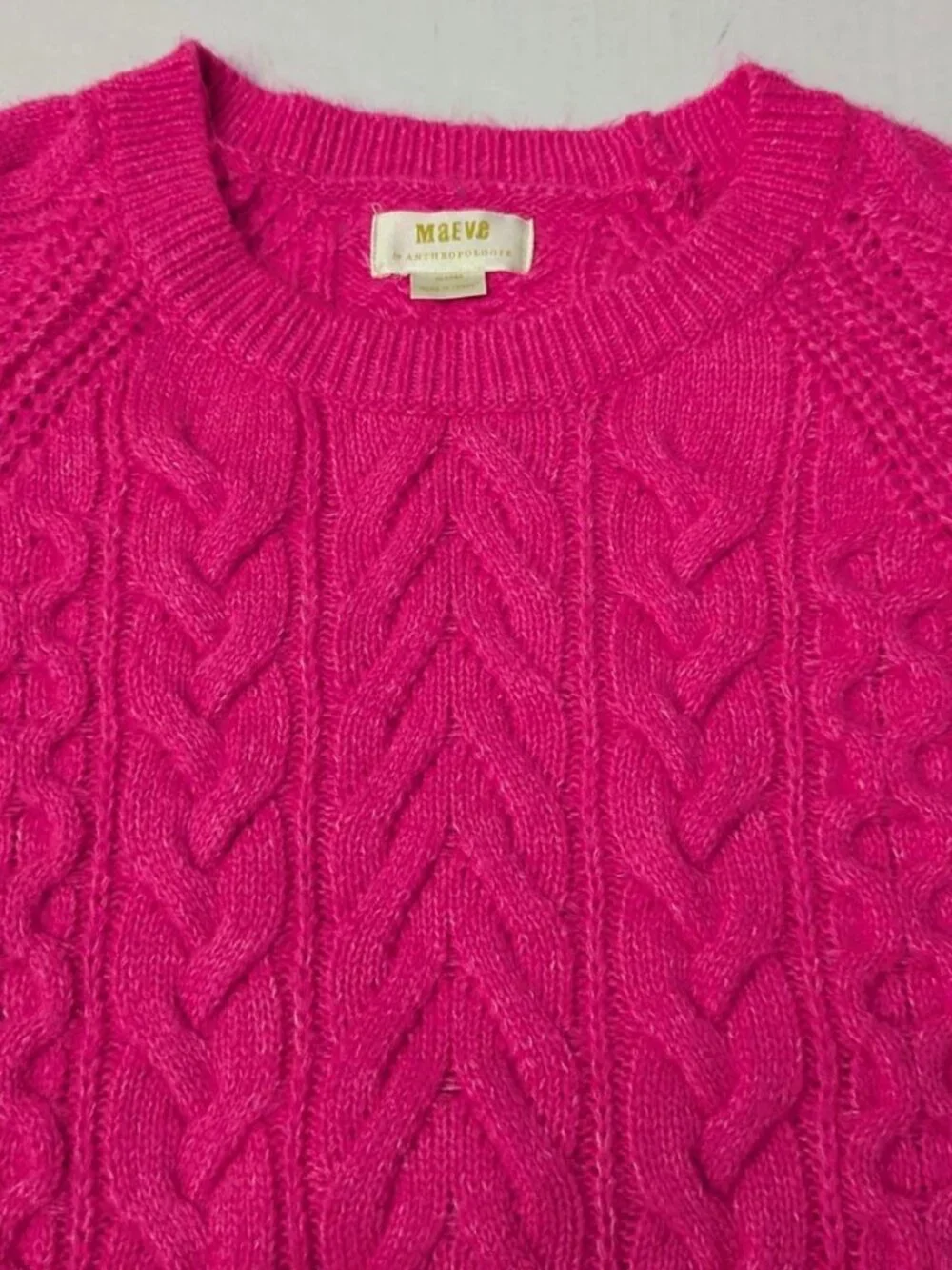 MAEVE by Anthropologie Cable Knit Hot Pink Sweater Women's Long Sleeve XL NWOT